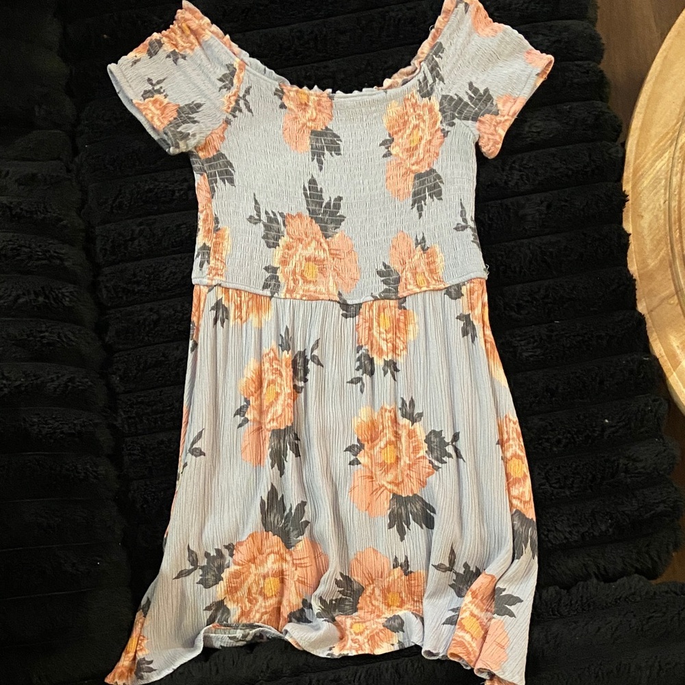 La Hearts Floral Mini Dress in Orange and Gray